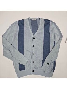 Knickerbocker K.N.Y. Blue Striped Button-Up Cotton Cardigan Sweater Large
